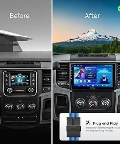 Dash Camera-GTRUI-9 Inch QLED Touch Screen 4+64GB Android Car Stereo for Dodge RAM 1500 2500 3500 2013-2018-Wireless CarPlay Auto 5G WiFi Bluetooth GPS Navigation Upgrade Radio Player 2