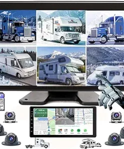 Dash Camera-Truckeela-6 Split Backup Camera Built-in DVR GPS Navigation Car Stereo with Carplay 128GB Large 1080P Image 10.36 Inch Monitor for RV Truck Trailer Rear Side Front View Wired System AGPS6