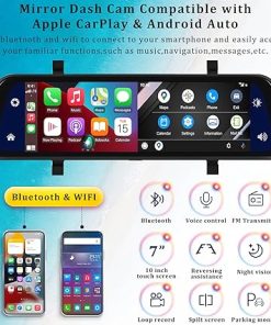 Dash Camera-AMprime-Mirror Dash Cam Compatible with Apple Carplay&Android Auto-9.66″ Voice Control Rear View Mirror 1080P Front and Rear View Dual Cameras 2