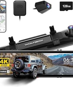 Dash Camera-WOLFBOX-WOLFBOX G900 PRO Mirror Dash Cam with STARVIS 2 IMX678- 12 inches Rear View Mirror Camera with Front 4K and Rear 2.5K