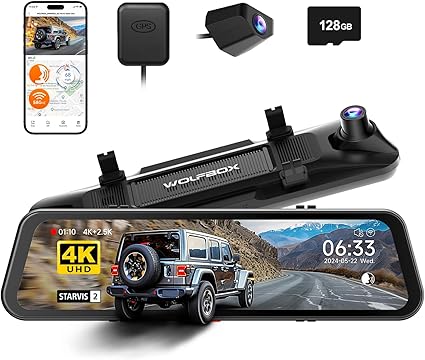 Dash Camera-WOLFBOX-WOLFBOX G900 PRO Mirror Dash Cam with STARVIS 2 IMX678- 12 inches Rear View Mirror Camera with Front 4K and Rear 2.5K Dash Camera-WOLFBOX-WOLFBOX G900 PRO Mirror Dash Cam with STARVIS 2 IMX678- 12 inches Rear View Mirror Camera with Front 4K and Rear 2.5K