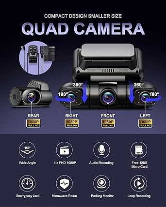 Dash Camera-Rhorawill-Rhorawill 4 Channel Dash Cam-Front Rear Inside Left Right Full HD Car Camera 2 Dash Camera-Rhorawill-Rhorawill 4 Channel Dash Cam-Front Rear Inside Left Right Full HD Car Camera - Image 2