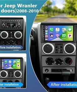 Dash Camera-podofo-Podofo 2+64G Car Radio for Jeep Wrangler 2007 2008 2009 2010 (4 Door) with Wireless Apple Carplay Android Auto-9″ Touch Screen Car Stereo with Bluetooth/GPS/WiFi/SWC/FM&RDS Radio+AHD Backup Camera+MIC 2