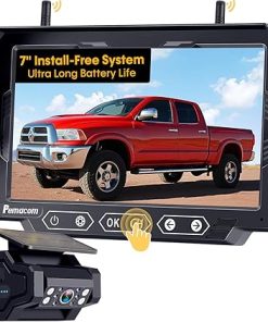 Dash Camera-pemacom-Magnetic Solar Wireless Backup Camera: 7″ DVR Portable 1 Min Easy Install Scratch-Proof No Delay Truck Trailer Hitch Rear View Camera Rechargeable HD 1080P for Small RV Camper Pemacom P15