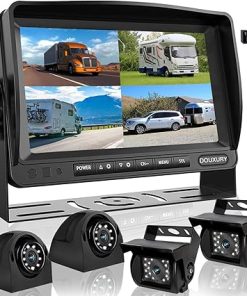 Dash Camera-DOUXURY-RV Backup Camera System with 7” Quad Split 1080P Monitor for Truck Trailer Semi Camper Bus & 4 AHD Rear Side View Camera with DVR Record Function IP69 Waterproof Night Vision Avoid Blind Spot DOUXURY