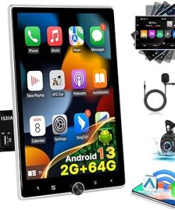 Dash Camera-EKAT-[2+64G] Android Single Din Car Stereo – 10.4 Inch Rotating Touch Screen Radio with Wireless Carplay & Android Auto- EQ