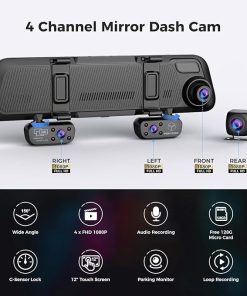 Dash Camera-PRUVEEO-PRUVEEO 12” Mirror Dash Cam 4 Channel-360 Degree View Rear View Mirror Camera 2