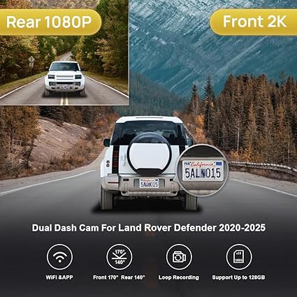 Dash Camera-FITCAMX-Fitcamx 2K Dual Dash Cam for Land Rover Defender 110 90 130 P300 P400 P500 P525 P635 S SE V8- OEM Look 2 Dash Camera-FITCAMX-Fitcamx 2K Dual Dash Cam for Land Rover Defender 110 90 130 P300 P400 P500 P525 P635 S SE V8- OEM Look - Image 2