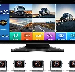 Dash Camera-SIXTOP-Vehicle Backup Camera for Trucks Pickups Bus Trailers Caravans 10.36-inch IPS HD Screen DVR Recording Reverse Monitor 5 Split Screen Waterproof Night Vision Stable Signal DIY Parking Lines