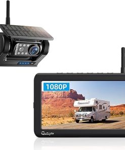 Dash Camera-eRapta-eRapta Magnetic Solar Wireless Backup Camera 7″ 1080P Monitor 1 Min Installation DVR 4 Channels Rechargeable Reverse Camera System for RV Trailer Car Camper Truck Car ATYX7