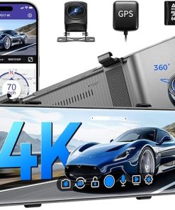 Dash Camera-AZDOME-AZDOME PG17 4K 12″ Mirror Dash Cam Front and Rear- WiFi Rear View Mirror Camera with 64GB Card