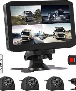 Dash Camera-VSYSTO-VSYSTO 4CH Truck Dash Camera System DVR Recorder Waterproof Backup Camera Front&Sides&Rear VGA for Truck Tractor Semi Trailer Van 7.0″ Monitor Infrared Night Vision