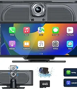 Dash Camera-Mscacar-1080p Backup Camera with 10.26” Portable Carplay & Android Auto Touch Screen- Wireless Car Stereo
