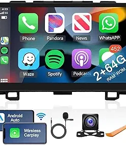 Dash Camera-podofo-2+64G for Honda CRV 2007-2011 Android Car Stereo with Wireless Carplay/Android Auto- 9 Inch Touchscreen Bluetooth Car Radio Support WiFi GPS Navigation USB FM/RDS SWC HiFi Audio Backup Camera