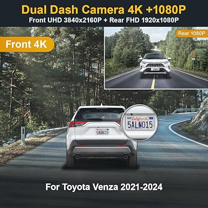 Dash Camera-FITCAMX-Fitcamx Front 4K+Rear 1080P Dash Cam Suitable for Toyota Venza 2021-2024 LE XLE Limited Nightshade Edition- OEM Look 2 Dash Camera-FITCAMX-Fitcamx Front 4K+Rear 1080P Dash Cam Suitable for Toyota Venza 2021-2024 LE XLE Limited Nightshade Edition- OEM Look - Image 2