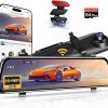 Dash Camera-Jansite-12″ 4K Rear View Mirror Camera WiFi Mirror Dash Cam Front and Rear with 64GB Card Super Night Vision G-Sensor Loop Recording 2160P Digital Rearview Mirror Dash Cam for Cars Trucks