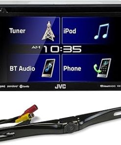 Dash Camera-JVC-JVC KW-V350BT 6.2″ Car DVD/Bluetooth Receiver Monitor w/iDatalink Maestro Ready Bundle With RockvilIe RBC5B Black Metal Car License Plate Camera+Night Vision+Distance Lines