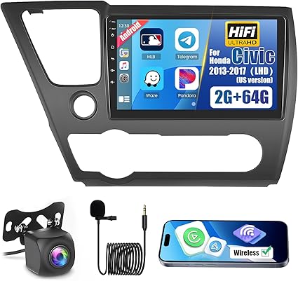 Dash Camera-Hikity-Hikity 2+64GB Android 13 Car Stereo for Honda Civic 2013-2017 with Wireless Carplay Android Auto- 9” Touch Screen in-Dash GPS Navigation HiFi WiFi Bluetooth SWC Mic Backup Camera 3 Dash Camera-Hikity-Hikity 2+64GB Android 13 Car Stereo for Honda Civic 2013-2017 with Wireless Carplay Android Auto- 9'' Touch Screen in-Dash GPS Navigation HiFi WiFi Bluetooth SWC Mic Backup Camera - Image 3