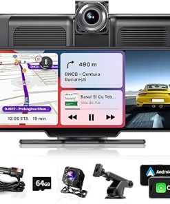 Dash Camera-M CARKUMI-Portable Wireless Carplay Screen with 2.5K Dash Cam-10.26″ HD Carplay & Android Auto Screen- Carplay Screen for Car with 1080p Backup Camera/Mirror Link/Bluetooth/Siri/AUX/FM/TF Card GPS Navigation