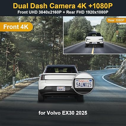 Dash Camera-FITCAMX-Fitcamx 4K Dual Dash Cam for 2025 Volvo EX30 Single Twin Motor AWD- OEM Factory Style 2 Dash Camera-FITCAMX-Fitcamx 4K Dual Dash Cam for 2025 Volvo EX30 Single Twin Motor AWD- OEM Factory Style - Image 2