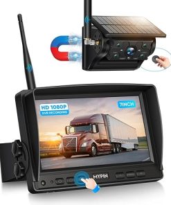 Dash Camera-MYPIN-Solar Wireless Magnetic Backup Camera- 9900mAh Battery Powered Rechargeable IP69 Waterproof HD Back Up Rear View Remote Control Camera with 7 Inch 1080P Monitor System for Car Truck Trailer RV VN003