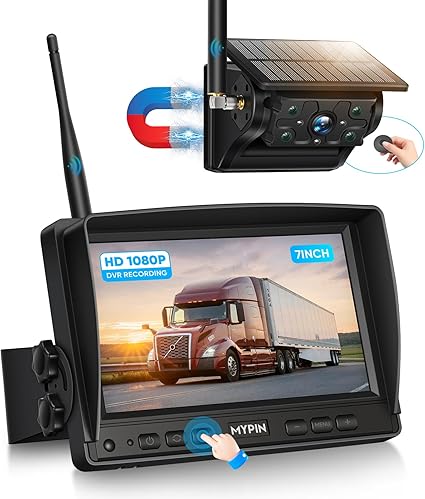 Dash Camera-MYPIN-Solar Wireless Magnetic Backup Camera- 9900mAh Battery Powered Rechargeable IP69 Waterproof HD Back Up Rear View Remote Control Camera with 7 Inch 1080P Monitor System for Car Truck Trailer RV VN003 Dash Camera-MYPIN-Solar Wireless Magnetic Backup Camera- 9900mAh Battery Powered Rechargeable IP69 Waterproof HD Back Up Rear View Remote Control Camera with 7 Inch 1080P Monitor System for Car Truck Trailer RV VN003