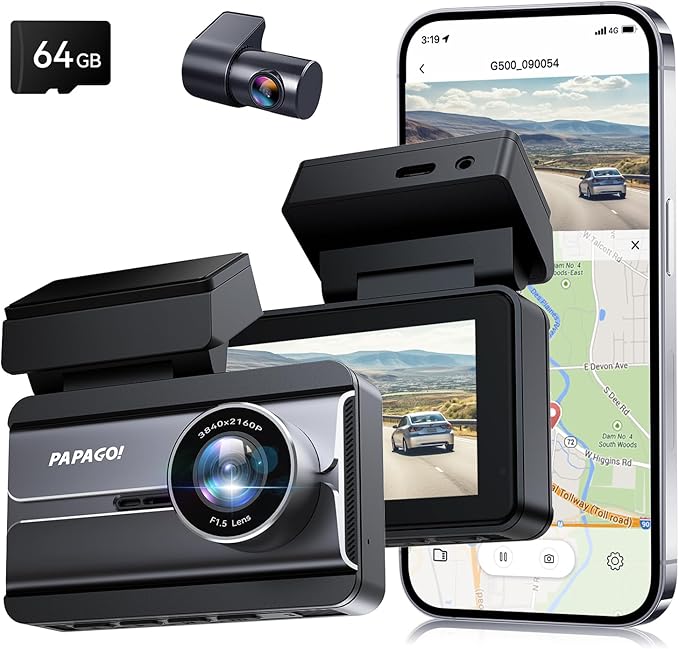 Dash Camera-PAPAGO!-PAPAGO Dash Cam Front Rear- STARVIS Sensor 4K Full HD Dash Camera for Cars,Voice Control,5GHz Wi-Fi 3 Dash Camera-PAPAGO!-PAPAGO Dash Cam Front Rear- STARVIS Sensor 4K Full HD Dash Camera for Cars,Voice Control,5GHz Wi-Fi - Image 3