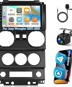 Dash Camera-NHOPEEW-[4+64G] Android Car Radio for Jeep Wrangler 2007-2010 (2 Door) – Wireless Carplay and Android Auto – 9 Inch 1280 * 720 IPS Touchscreen Car Stereo – DSP/GPS/WiFi/SWC/Bluetooth + AHD Backup Camera