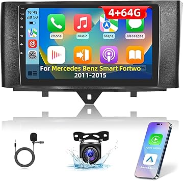 Dash Camera-EKAT-4+64G Android Car Stereo for Mercedes Benz Smart Fortwo 2011-2015 – 9 Inch HD Touchscreen Radio with Wireless Carplay & Android Auto – 32 EQ/WiFi/GPS/SWC + AHD Rear View Camera Dash Camera-EKAT-4+64G Android Car Stereo for Mercedes Benz Smart Fortwo 2011-2015 - 9 Inch HD Touchscreen Radio with Wireless Carplay & Android Auto - 32 EQ/WiFi/GPS/SWC + AHD Rear View Camera