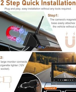 Dash Camera-HaoKeo-2 Magnetic Wireless Backup Camera Solar: 9 inch Recording Monitor- No Drilling 2