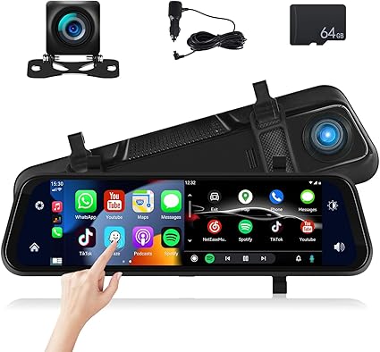Dash Camera-SIXTOP-Mirror Dash Cam Front and Rear Camera with Apple Carplay/Android Auto 9.66 inch Mirror Backup Camera for Cars&Trucks Driving Recorder Voice Control 24-Hour Parking Monitoring Waterproof Night Vision Dash Camera-SIXTOP-Mirror Dash Cam Front and Rear Camera with Apple Carplay/Android Auto 9.66 inch Mirror Backup Camera for Cars&Trucks Driving Recorder Voice Control 24-Hour Parking Monitoring Waterproof Night Vision