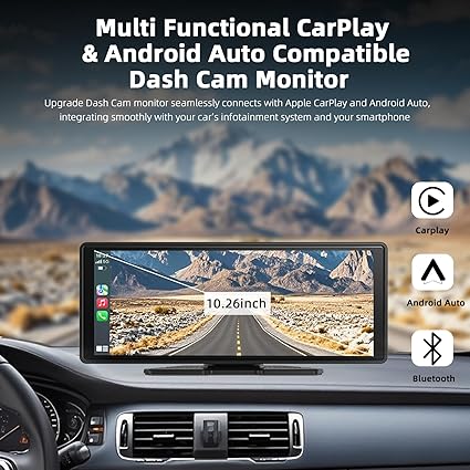 Dash Camera-KBD-Carplay and Android Auto Monitor- Enhanced Wireless Mirror Link 10.26 Inch Touch Display 4K Front and 1080P Rear Recording Dash Cam Night Vision Parking 2 Dash Camera-KBD-Carplay and Android Auto Monitor- Enhanced Wireless Mirror Link 10.26 Inch Touch Display 4K Front and 1080P Rear Recording Dash Cam Night Vision Parking - Image 2