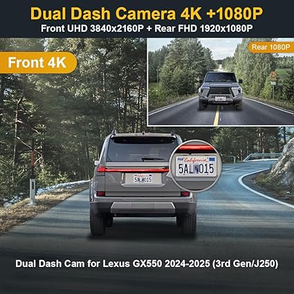 Dash Camera-FITCAMX-Fitcamx Front 4K+Rear 1080P Dash Cam Adapts for Lexus GX550 Premium Luxury Overtail 2024 2025 (Gen3/J250)- OEM Factory Look 2 Dash Camera-FITCAMX-Fitcamx Front 4K+Rear 1080P Dash Cam Adapts for Lexus GX550 Premium Luxury Overtail 2024 2025 (Gen3/J250)- OEM Factory Look - Image 2