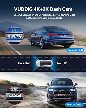 Dash Camera-VUDDIG-Dash Cam Front and Rear – Car Camera with 3.69″ IPS Screen- 4K+2K Dual Dash Camera for Cars 2 Dash Camera-VUDDIG-Dash Cam Front and Rear - Car Camera with 3.69" IPS Screen- 4K+2K Dual Dash Camera for Cars - Image 2