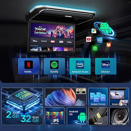 Dash Camera-XTRONS-XTRONS Android Car Overhead Player 17.3 Inch Wide IPS Screen 8K Video Car Roof Mount Monitor with Built-in Stereo Speakers Flip Down Overhead Car Monitor Support Bluetooth 5.0- WiFi 2 Dash Camera-XTRONS-XTRONS Android Car Overhead Player 17.3 Inch Wide IPS Screen 8K Video Car Roof Mount Monitor with Built-in Stereo Speakers Flip Down Overhead Car Monitor Support Bluetooth 5.0- WiFi - Image 2