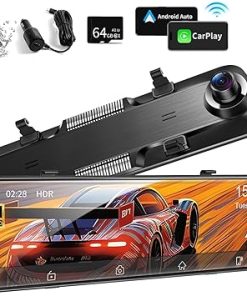 Dash Camera-wellqual-12″4K Rear View Mirror Camera with Carplay&Android Auto- Mirror Dash Cam Backup Camera for Cars