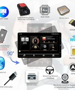 Dash Camera-Philosin-13.3 Inch Universal Double DIN Rotatable Android Car Stereo with 4GB+64GB IPS 1920×1080 Head Unit GPS Navigation Car Radio Compatible with Apple CarPlay/Android Auto Bluetooth 5.0 4G LTE 2