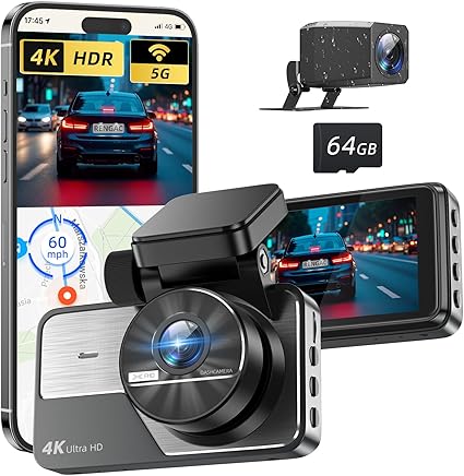 Dash Camera-RENGAC-Dash Cam Front and Rear: 4K+2K Full HD Dual Dash Camera for Cars- Built-in 5G WiFi with 64GB Caad Dash Camera-RENGAC-Dash Cam Front and Rear: 4K+2K Full HD Dual Dash Camera for Cars- Built-in 5G WiFi with 64GB Caad