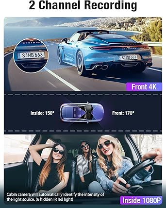 Dash Camera-OMBAR-OMBAR Dash Cam Front and Inside- 5G WiFi GPS Dash Cam 4K+1080P Included 64GB Card with 3.18″ LCD Screen 2 Dash Camera-OMBAR-OMBAR Dash Cam Front and Inside- 5G WiFi GPS Dash Cam 4K+1080P Included 64GB Card with 3.18" LCD Screen - Image 2