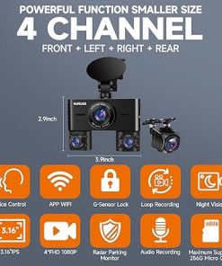 Dash Camera-HUPEJOS-360 Dash Cam Front and Rear Inside- 4 Channel Dash Camera for Cars FHD 1080Px4 2