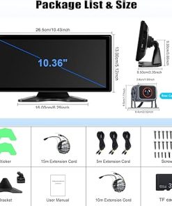 Dash Camera-SIXTOP-Vehicle Backup Camera for Trucks Pickups Bus Trailers Caravans 10.36-inch IPS HD Screen DVR Recording Reverse Monitor 5 Split Screen Waterproof Night Vision Stable Signal DIY Parking Lines 2