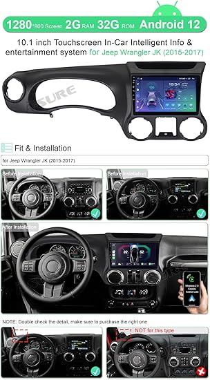 Dash Camera-ASURE-ASURE Android Car Stereo Radio for Wrangler JK 2015 2016 2017-10.1 inch 4Core 2+32G Car in-Dash Navigation GPS Unit with Wireless Carplay 2 Dash Camera-ASURE-ASURE Android Car Stereo Radio for Wrangler JK 2015 2016 2017-10.1 inch 4Core 2+32G Car in-Dash Navigation GPS Unit with Wireless Carplay - Image 2