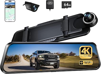 Dash Camera-pelsee-P10 Plus 4K WiFi Mirror Dash Cam- 10″ Rear View Mirror Camera with 64GB Card 3 Dash Camera-pelsee-P10 Plus 4K WiFi Mirror Dash Cam- 10" Rear View Mirror Camera with 64GB Card - Image 3