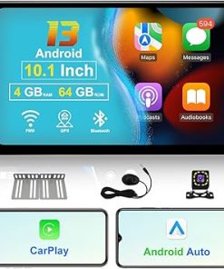 Dash Camera-KSPIV-4G+64G 10.1 Inch Android 13 Car Stereo Touch Screen with Carplay & Android Auto- Double Din Car Radio Built-in BT