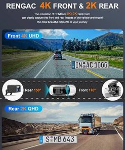 Dash Camera-RENGAC-Dash Cam Front and Rear: 4K+2K Full HD Dual Dash Camera for Cars- Built-in 5G WiFi with 64GB Caad 2