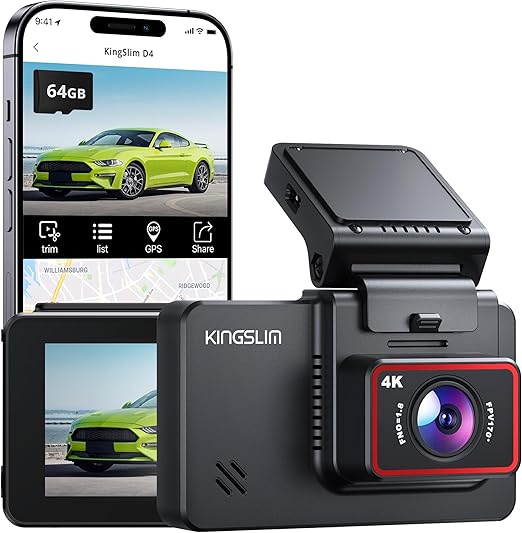 Dash Camera-Kingslim-Kingslim 4K Dash Cam with 64GB Card- Front and Rear Car Dashcam Camera for Cars Support WiFi APP GPS 3 Dash Camera-Kingslim-Kingslim 4K Dash Cam with 64GB Card- Front and Rear Car Dashcam Camera for Cars Support WiFi APP GPS - Image 3