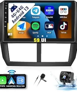 Dash Camera-SIXWIN-SIXWIN Android 13 4G+64G Car Stereo for Subaru Forester Impreza WRX 2008-2012 9 Inch Touch Screen with CarPlay Android Auto Bluetooth Weather Forecast 59UI GPS Navigation WiFi Network Radio 32EQ