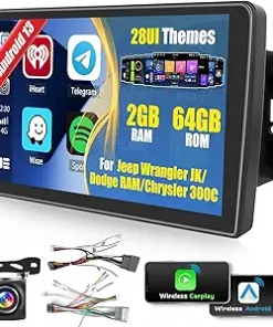 Dash Camera-Roinvou-Roinvou [2G+64G] Car Radio for Jeep Wrangler JK/Dodge RAM/Chrysler 300C with Wireless Carplay/Android Auto- 10.1 Inch Android 13 IPS Touch Screen Car Stereo