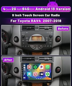 Dash Camera-Hikity-[2+64G] Hikity Android 13 Car Stereo for 2007-2012 Toyota RAV4 with Wireless Carplay Android Auto- 9 Inch Touch Screen RAV4 Stereo with HiFi 2