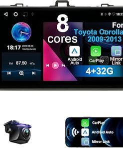 Dash Camera-Nunoo-Car Stereo for Toyota Corolla 2009-2013 Android 12 8 Core 4+32G with Wireless CarPlay Android Auto- 9 inch 1280X720 IPS Touchscreen Car Radio Player with Backup Camera